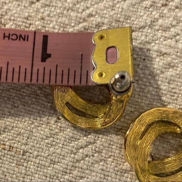 ‘90s Gold Tone Earrings Circles Chain Like - Picture 3 of 3